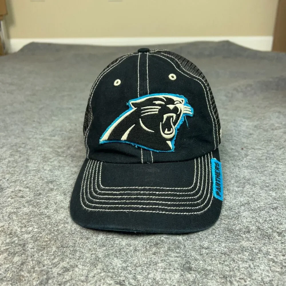 Carolina Panthers Mens Hat Cap Snapback Black Blue Trucker Mesh‎ Retro Football